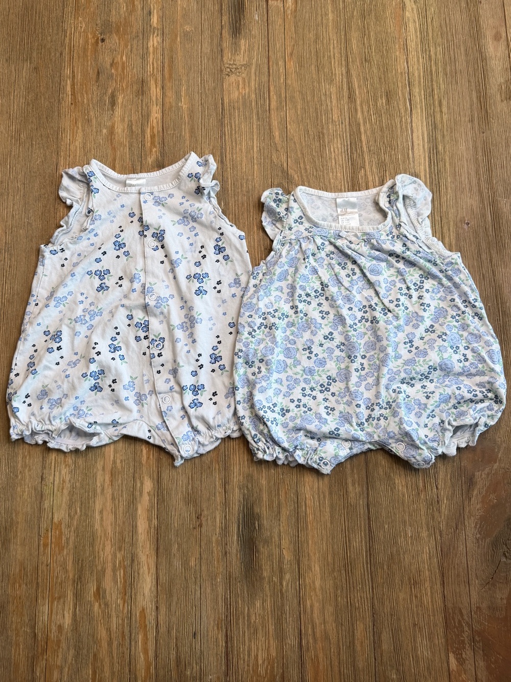 H&M Baby Floral Bubble Rompers - Blue and Light Blue Size 1-2M